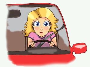 Blonde girl driving
