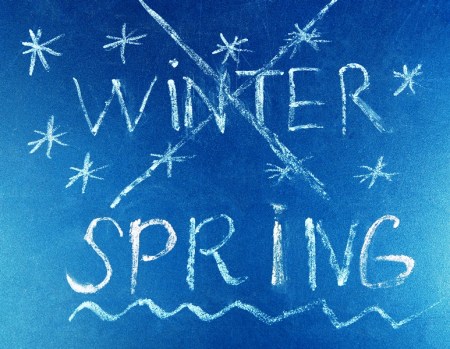 Goodbye Winter hello Spring written on board