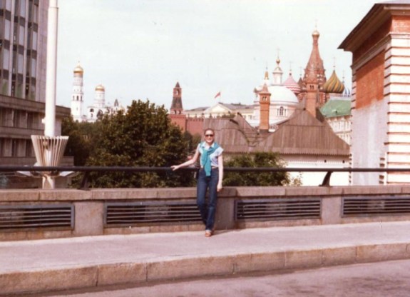Linda in front of cathedrals